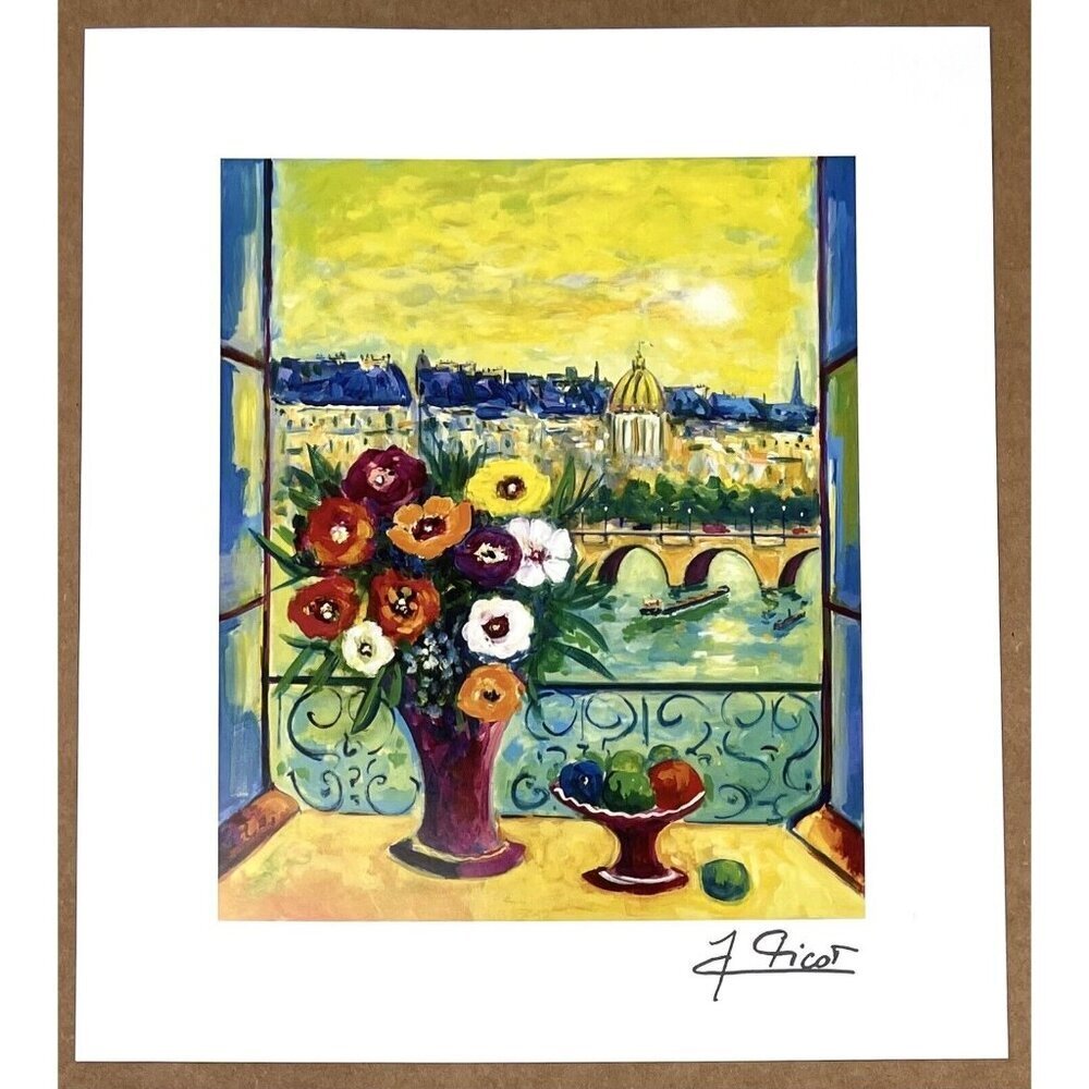10"x11.5" La Fenetre Ouverte by Jean Claude Picot Lithograph w/ Spot Varnish Art